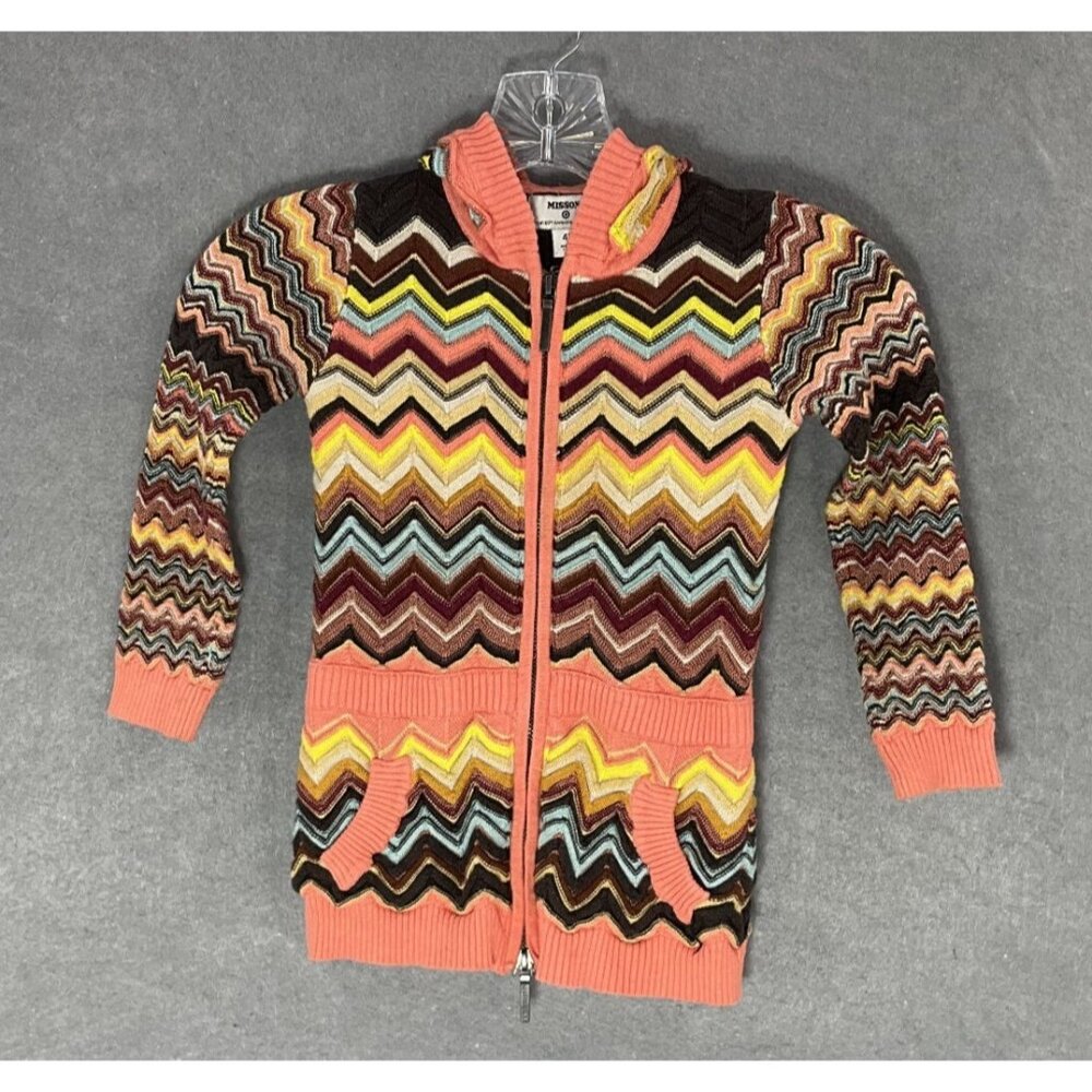 Missoni‎ for Target Girls Cardigan Long Zig Zag Size 4T Hood Zip Up Colorful